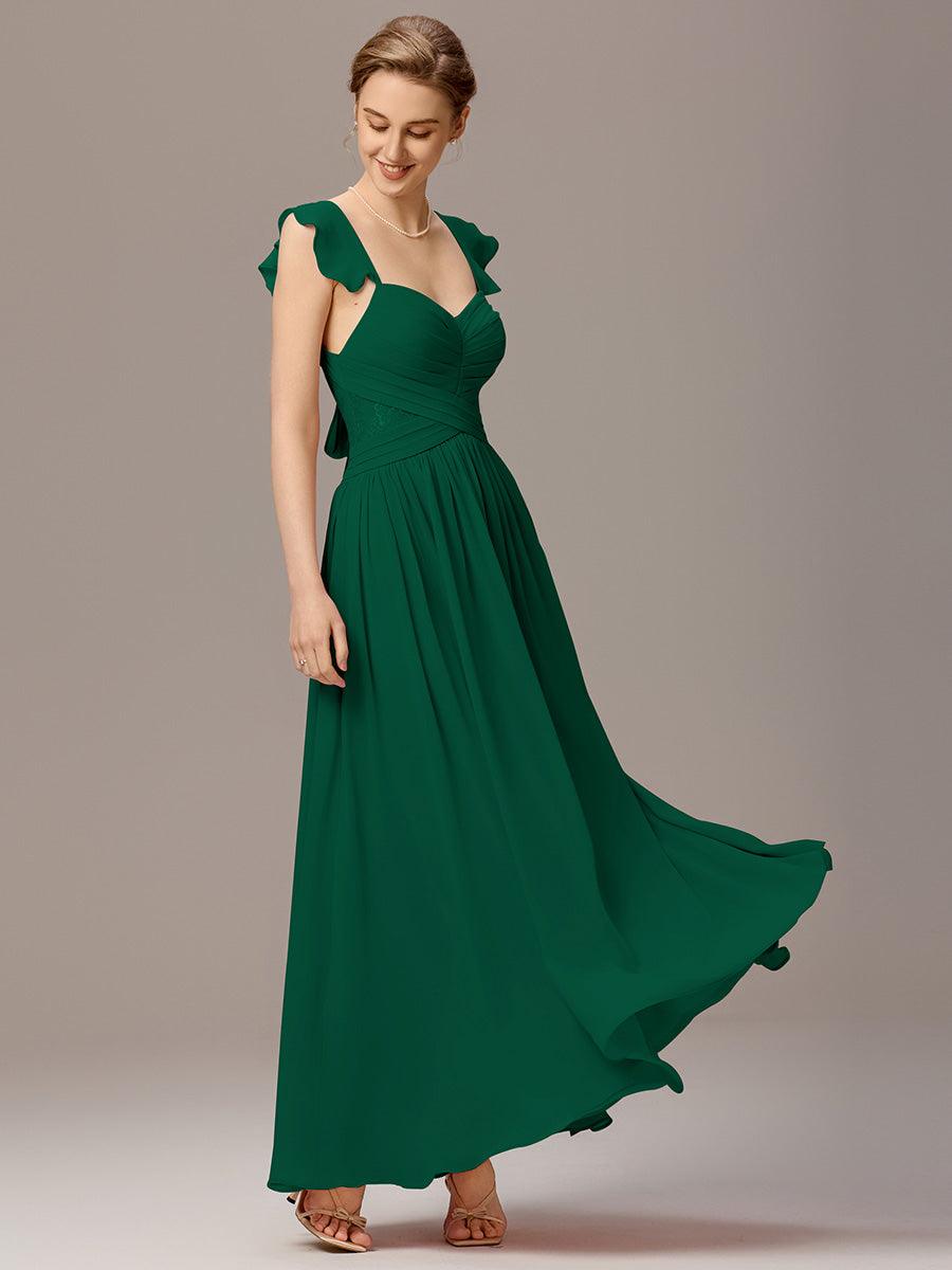 Robe de demoiselle d'honneur trapèze à bretelles croisées et dos nu #Couleur_Vert Fonce