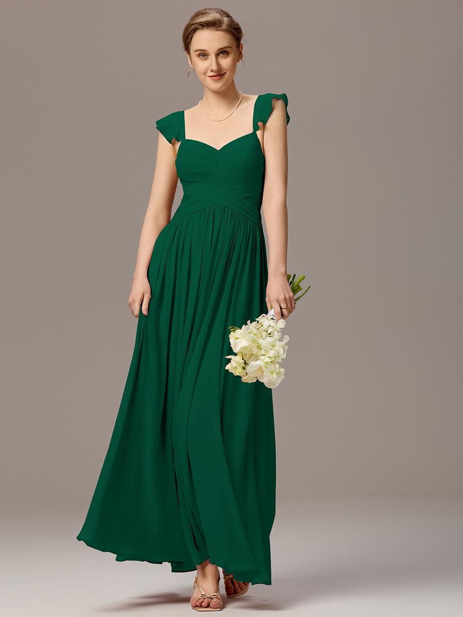 Robe de demoiselle d'honneur trapèze à bretelles croisées et dos nu #Couleur_Vert Fonce