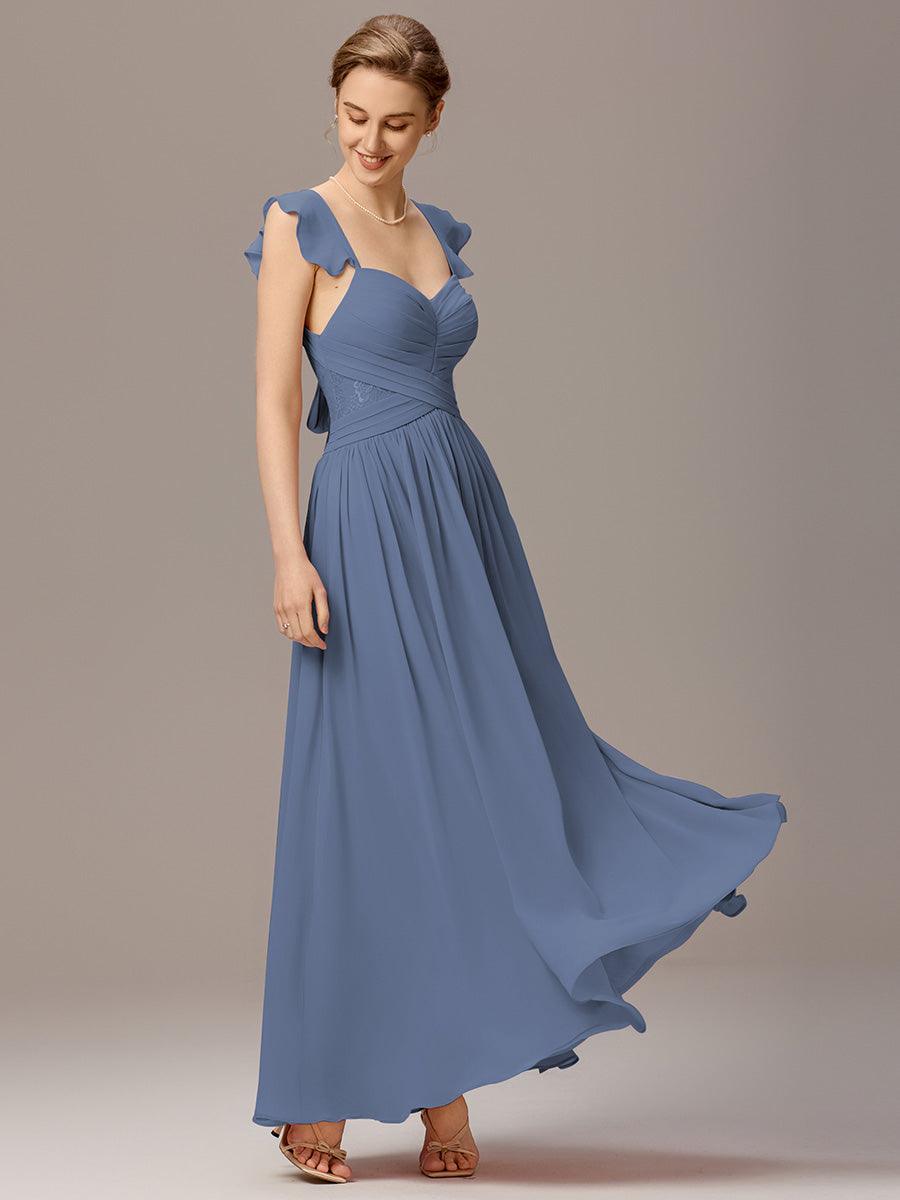 Robe de demoiselle d'honneur trapèze à bretelles croisées et dos nu #Couleur_Marine Fume