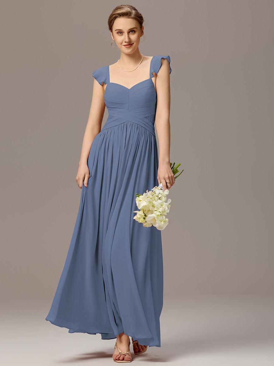 Robe de demoiselle d'honneur trapèze à bretelles croisées et dos nu #Couleur_Marine Fume