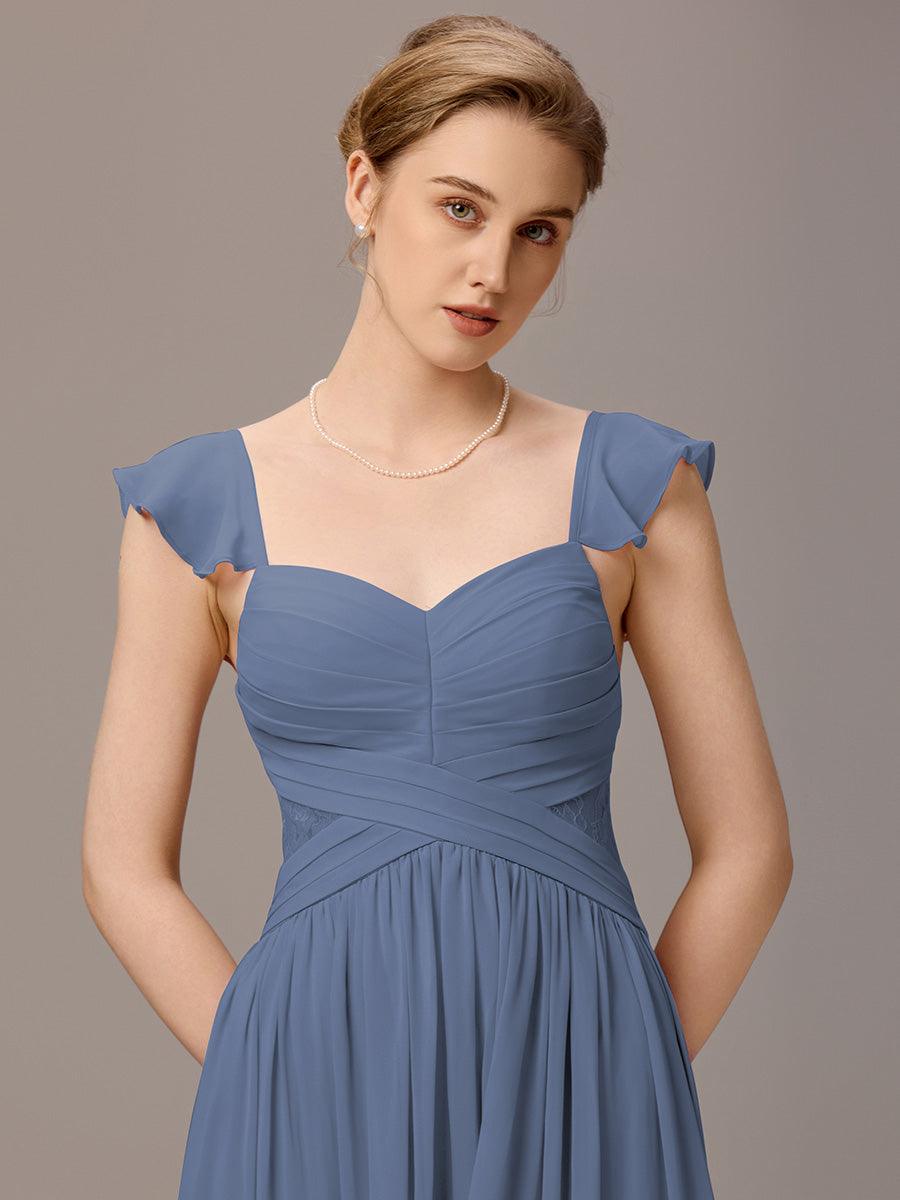 Robe de demoiselle d'honneur trapèze à bretelles croisées et dos nu #Couleur_Marine Fume