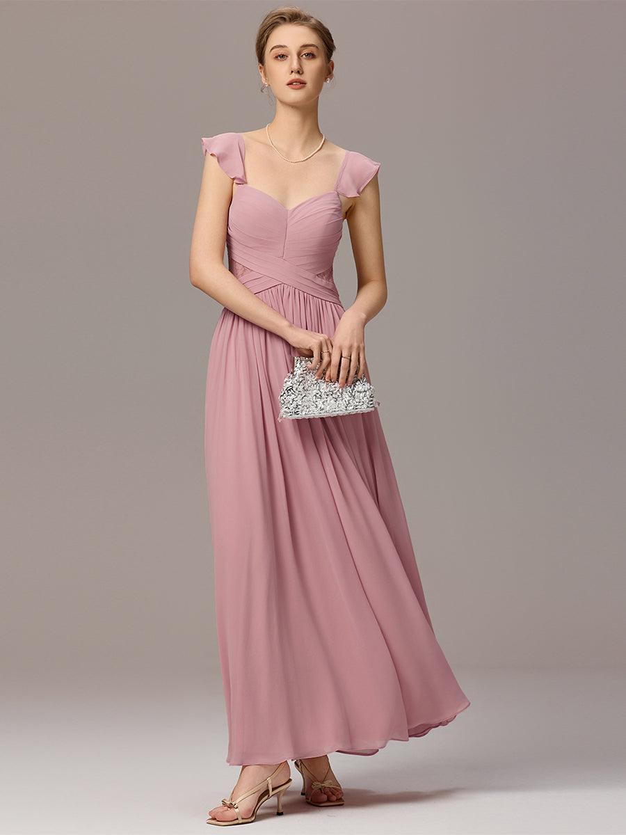 Robe de demoiselle d'honneur trapèze à bretelles croisées et dos nu #Couleur_Rose fumee