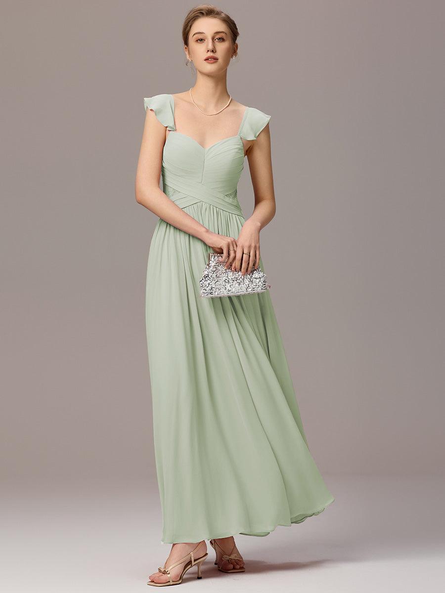 Robe de demoiselle d'honneur trapèze à bretelles croisées et dos nu #Couleur_Menthe Verte