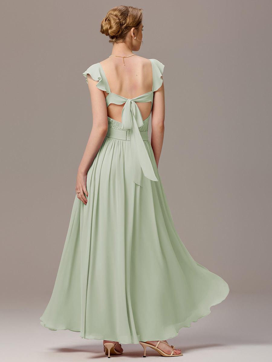 Robe de demoiselle d'honneur trapèze à bretelles croisées et dos nu #Couleur_Menthe Verte