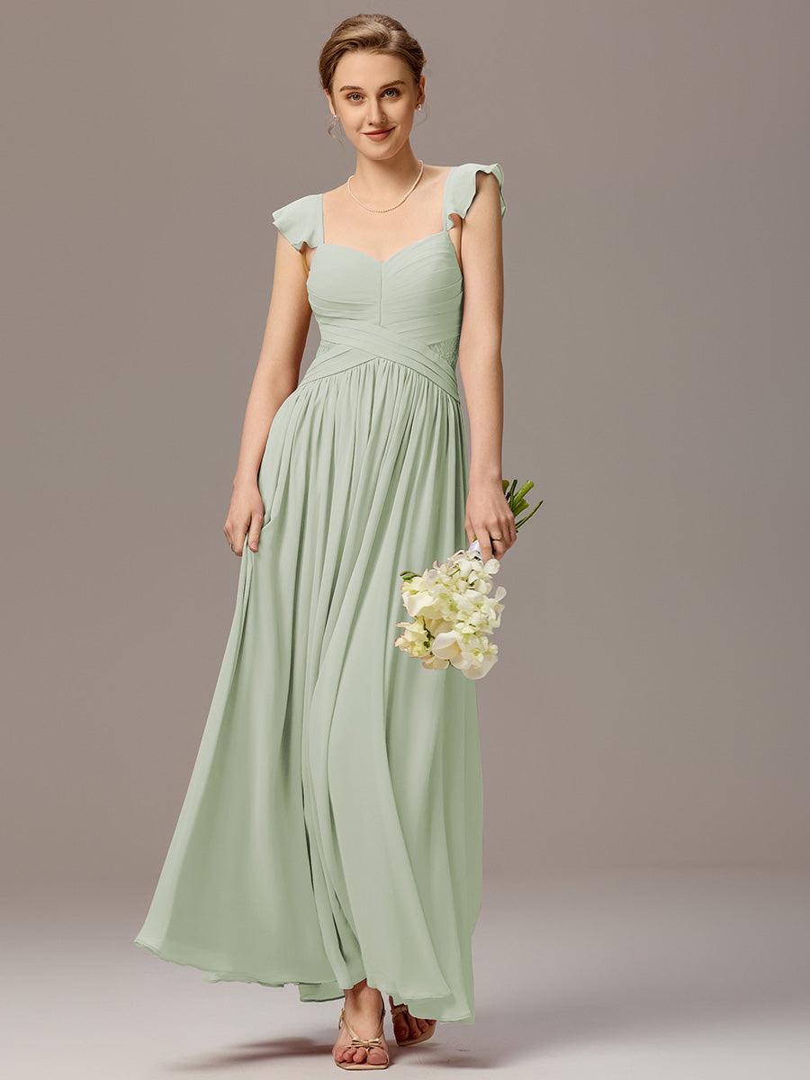 Robe de demoiselle d'honneur trapèze à bretelles croisées et dos nu #Couleur_Menthe Verte