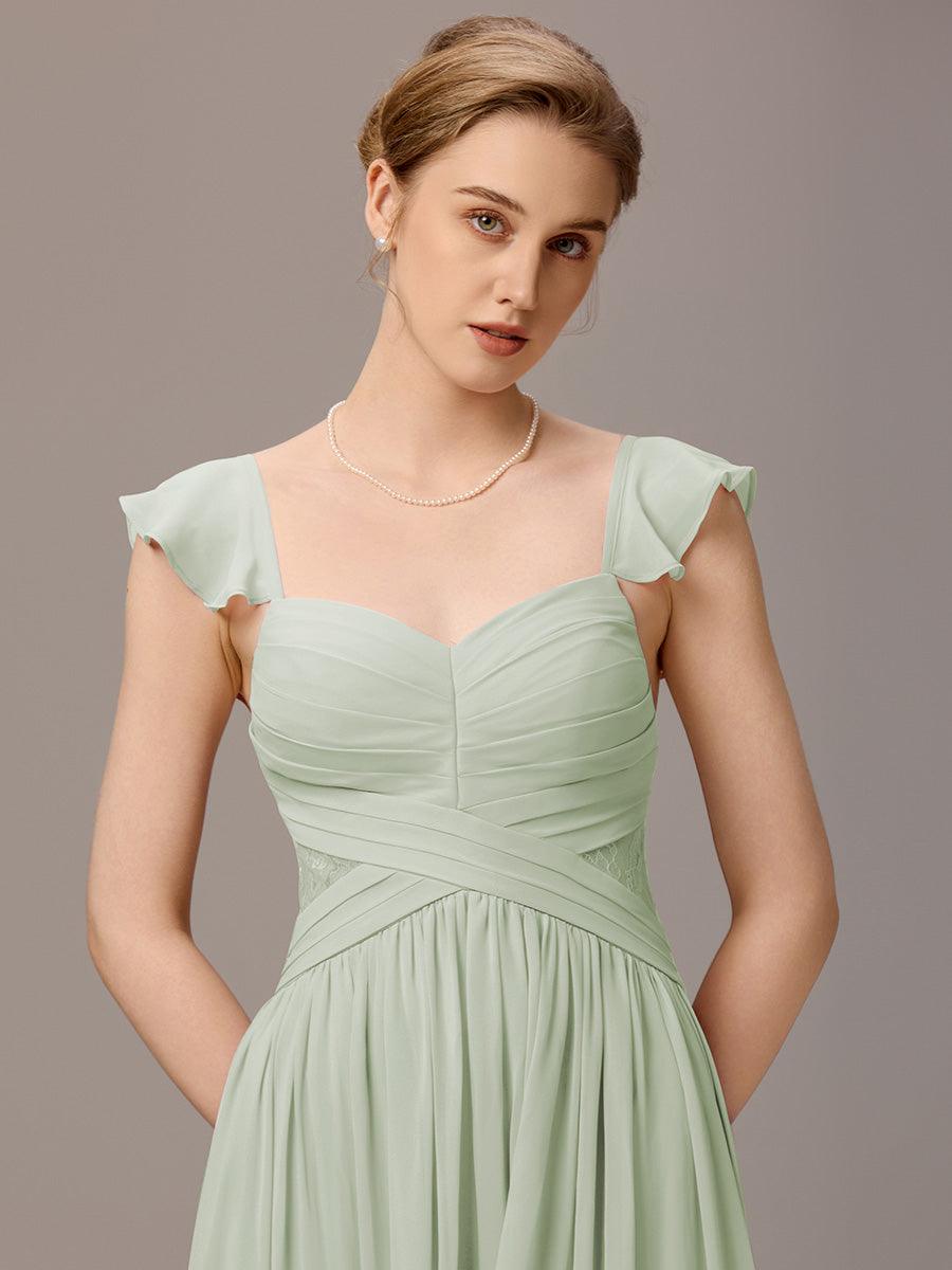 Robe de demoiselle d'honneur trapèze à bretelles croisées et dos nu #Couleur_Menthe Verte