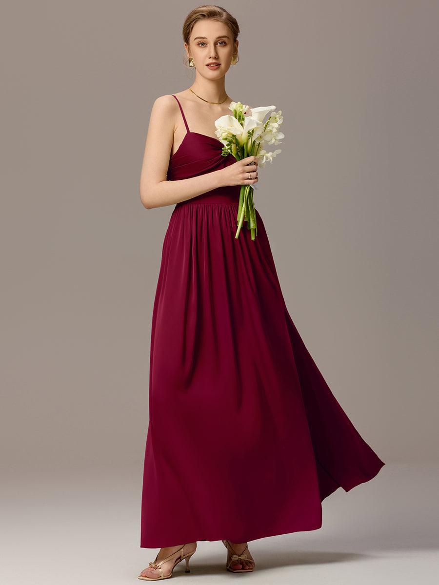 Robe de demoiselle d'honneur sans manches coupe A avec liens creux dans le dos #Couleur_Bordeaux