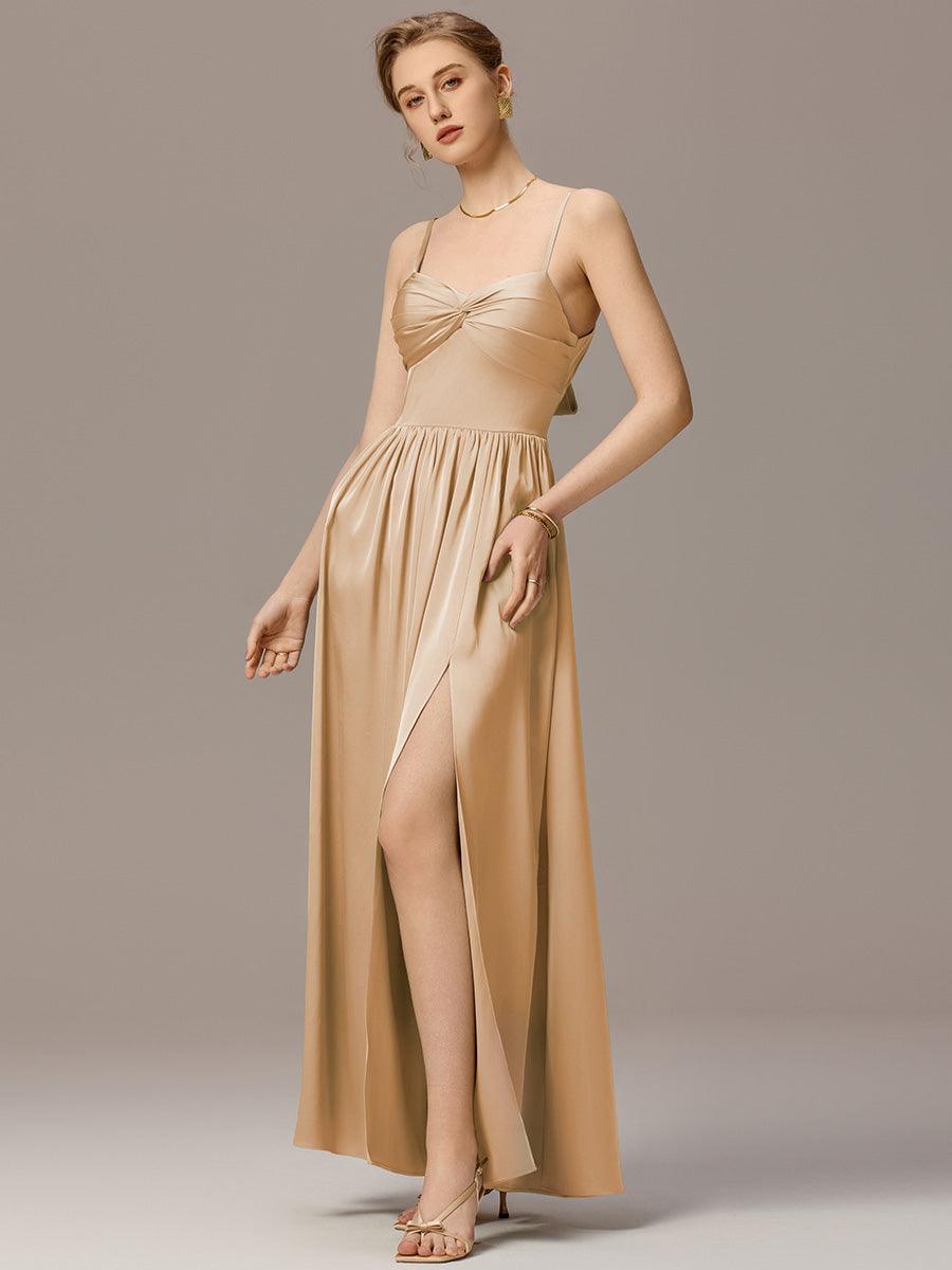 Robe de demoiselle d'honneur sans manches coupe A avec liens creux dans le dos #Couleur_Charbon