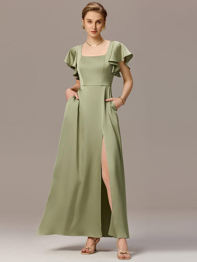 ever BELISSE|Robe en satin à manches volantées et fentes sur le devant
