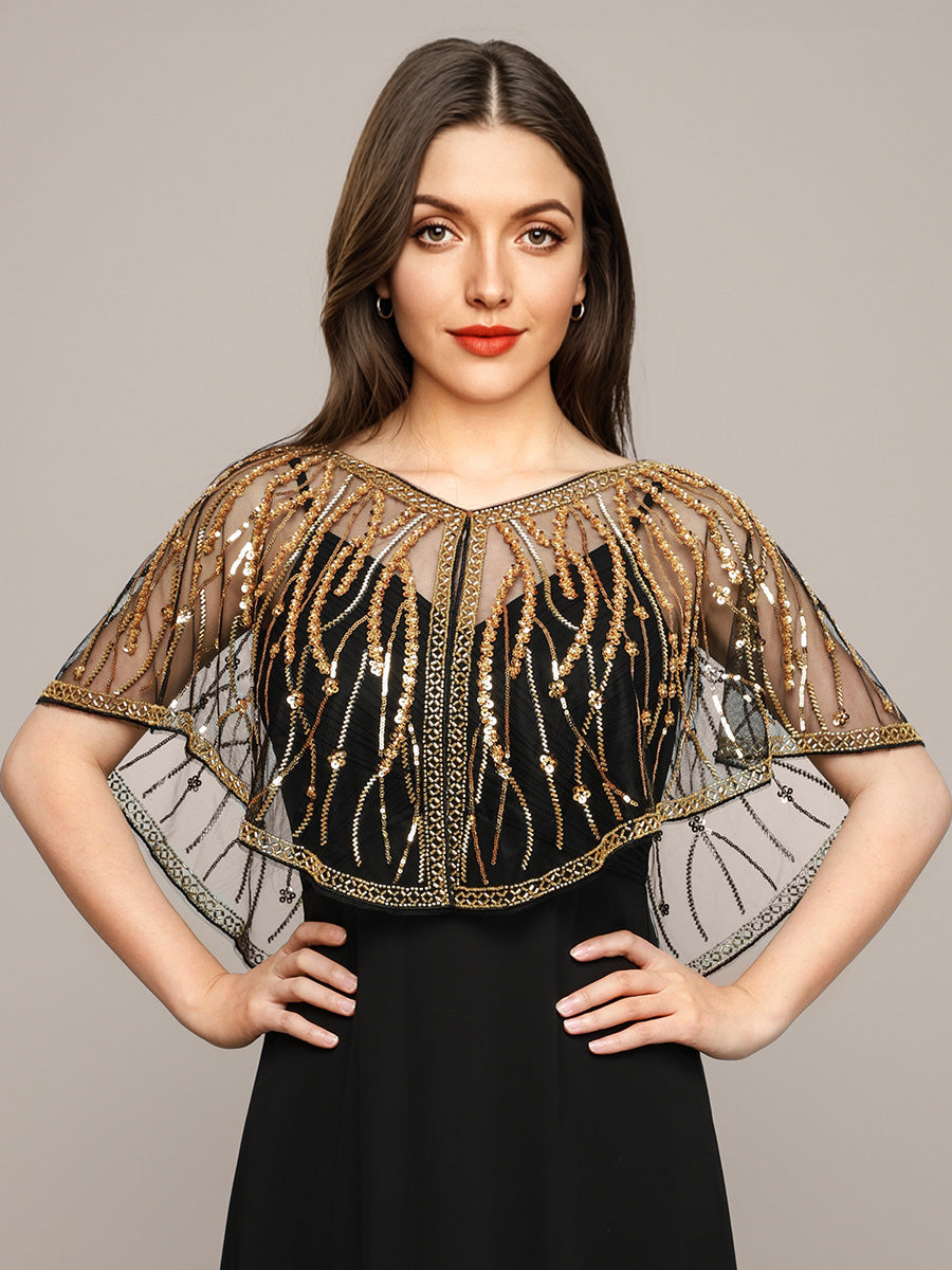 Châle Soirée Paillettes Or & Noir