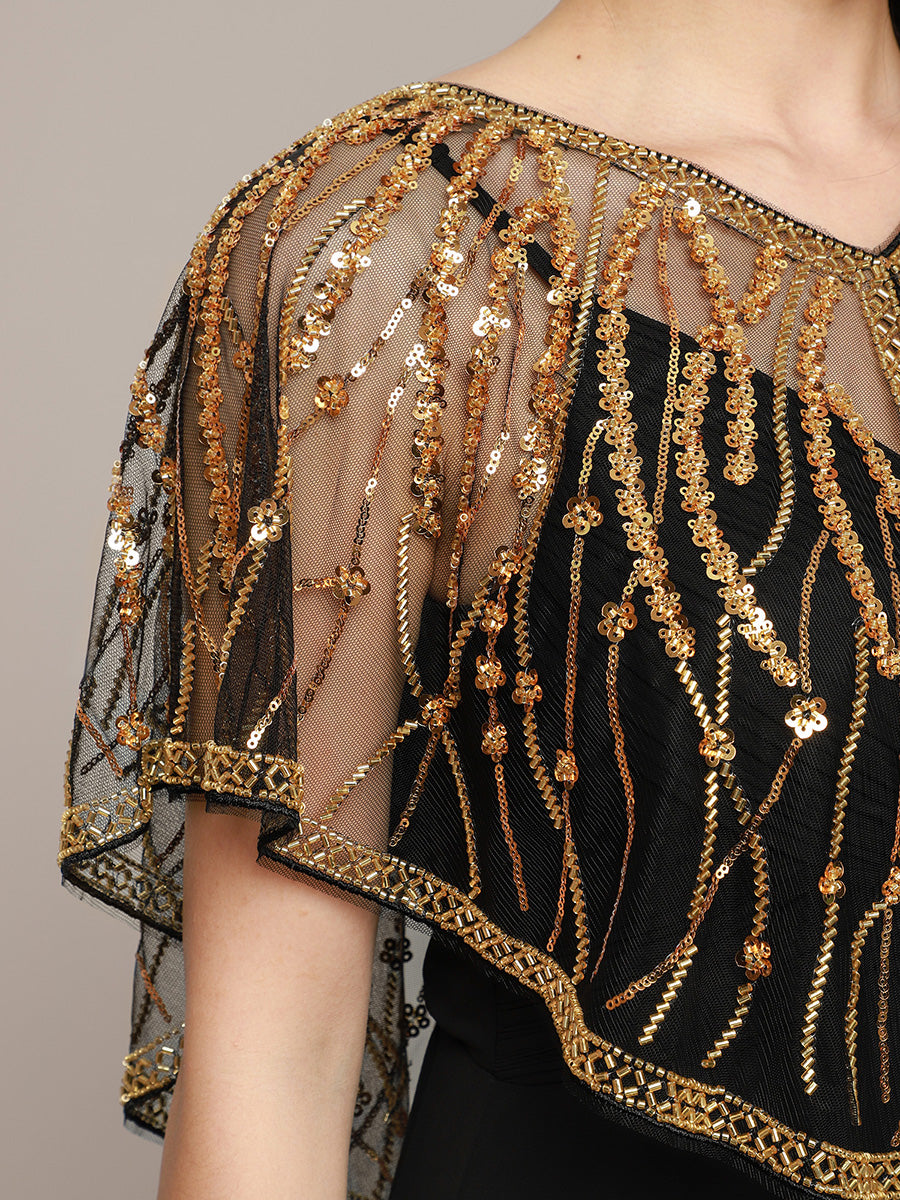 Châle Soirée Paillettes Or & Noir