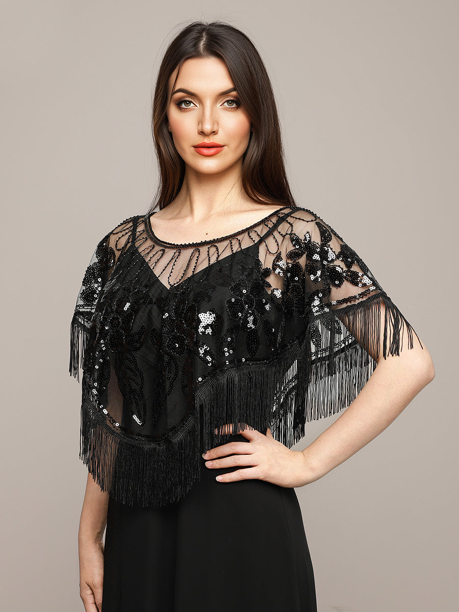 Étole décorée de sequins avec franges