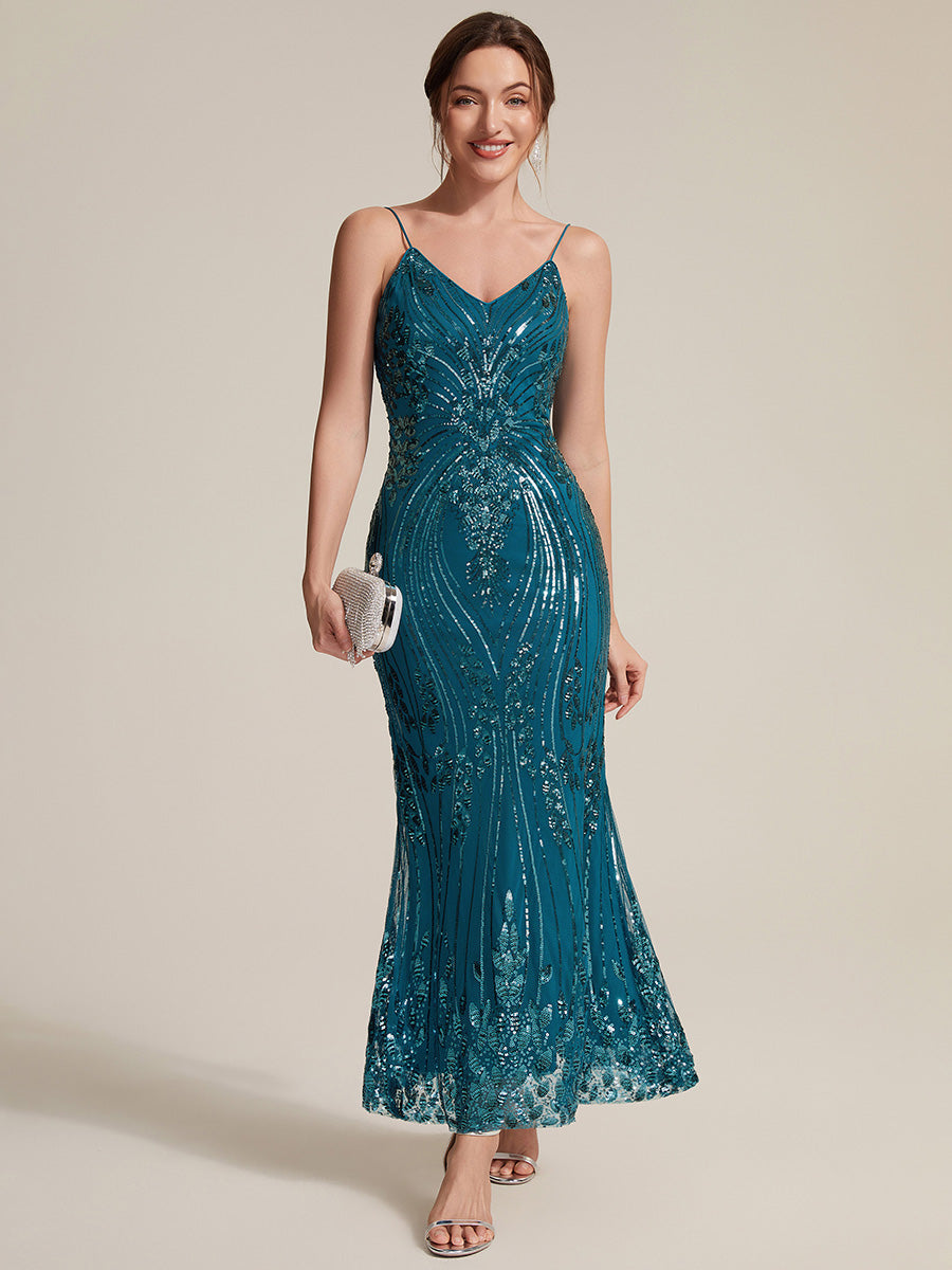 Sequins Col V Fourreau Sans manches Fermeture zippée au dos Doublé Sans coques Robe #Couleur_Bleu Sarcelle