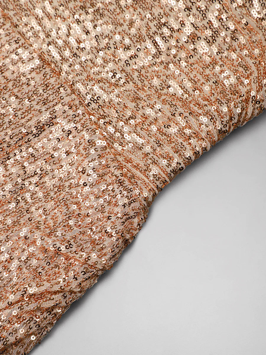 Robe de soirée longue asymétrique à paillettes avec fente More Detail Photos
