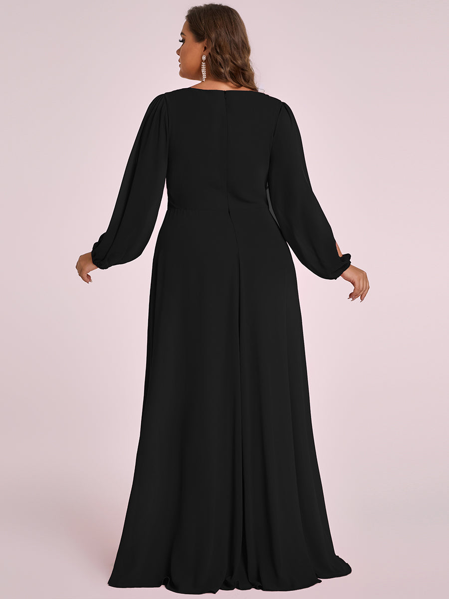 Robes de soirée élégantes en mousseline de soie grande taille avec manches longues en lanterne #Couleur_Noir