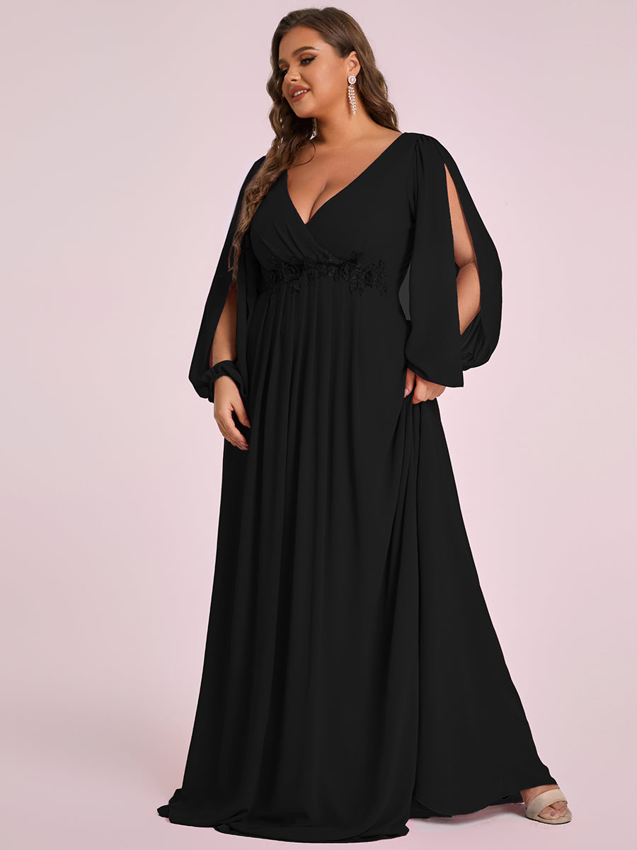 Robes de soirée élégantes en mousseline de soie grande taille avec manches longues en lanterne #Couleur_Noir