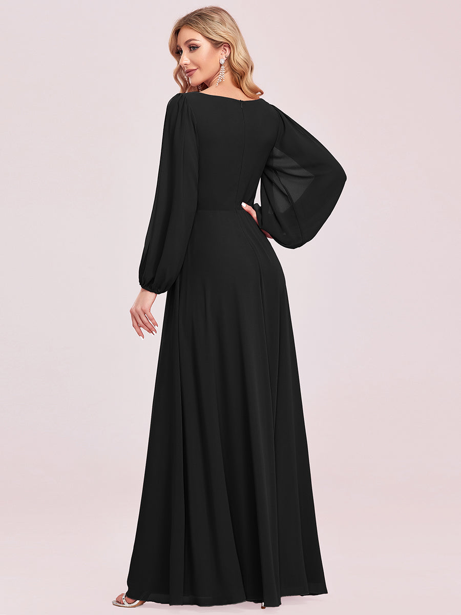 Robes de soirée élégantes en mousseline de soie grande taille avec manches longues en lanterne #Couleur_Noir