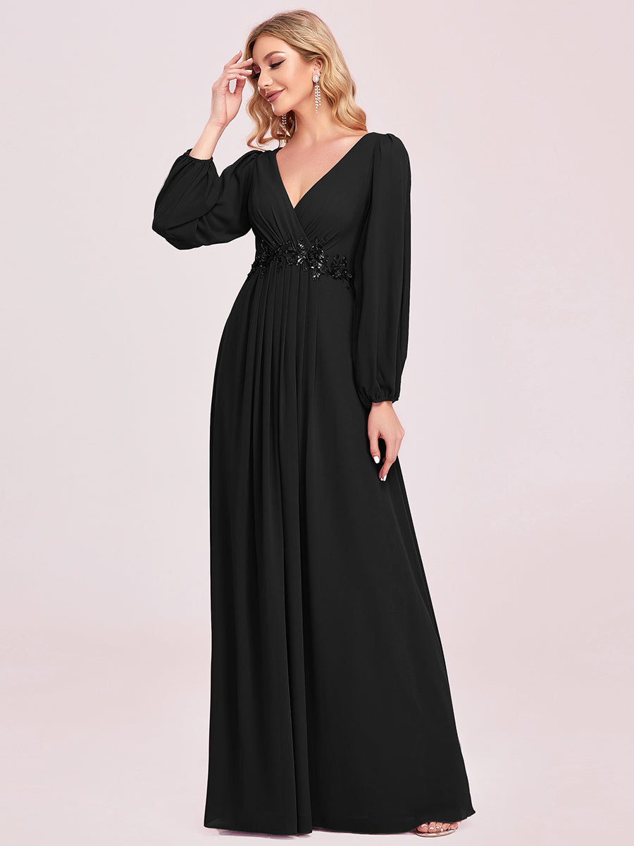 Robes de soirée élégantes en mousseline de soie grande taille avec manches longues en lanterne #Couleur_Noir
