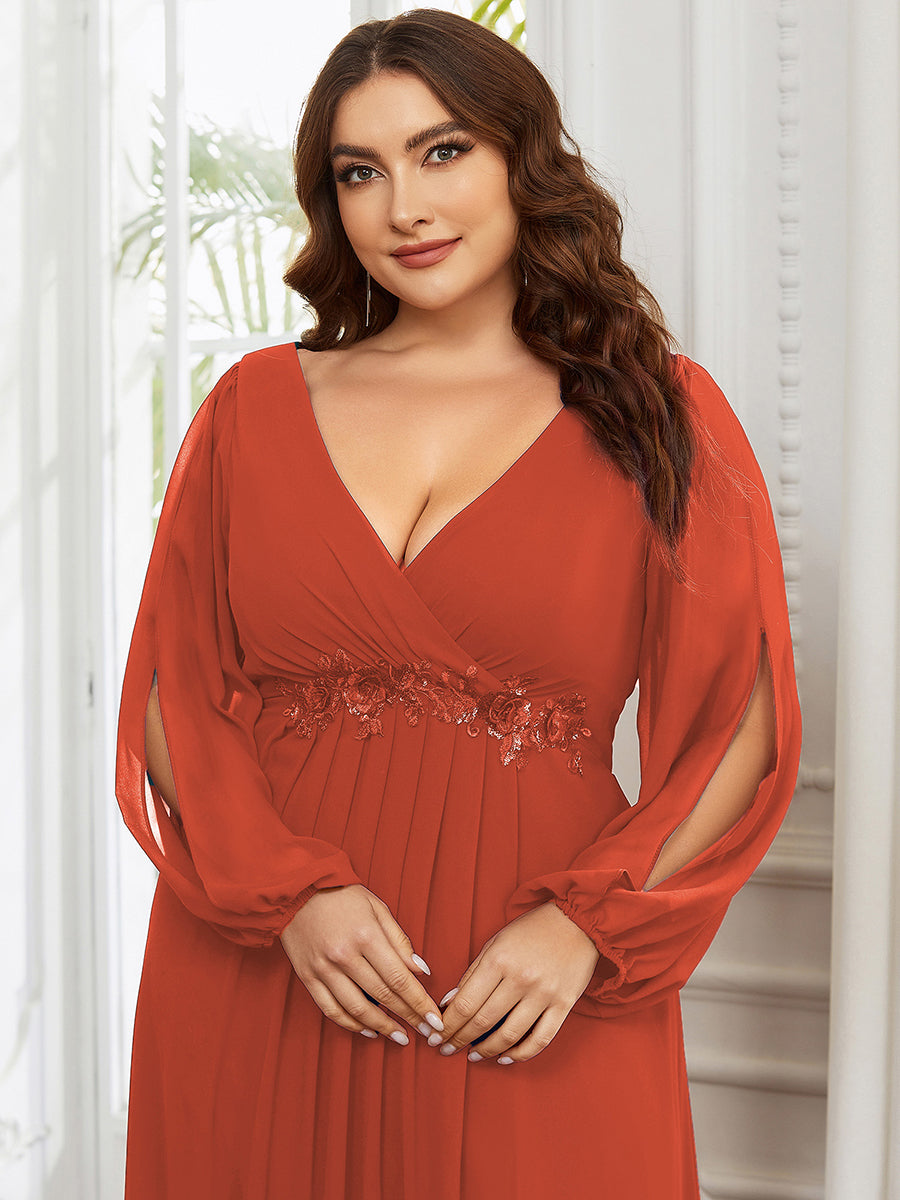 Robes de soirée élégantes en mousseline de soie grande taille avec manches longues en lanterne #Couleur_Burnt Orange