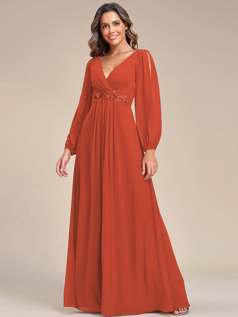 Robes de soirée élégantes en mousseline de soie grande taille avec manches longues en lanterne #Couleur_Burnt Orange
