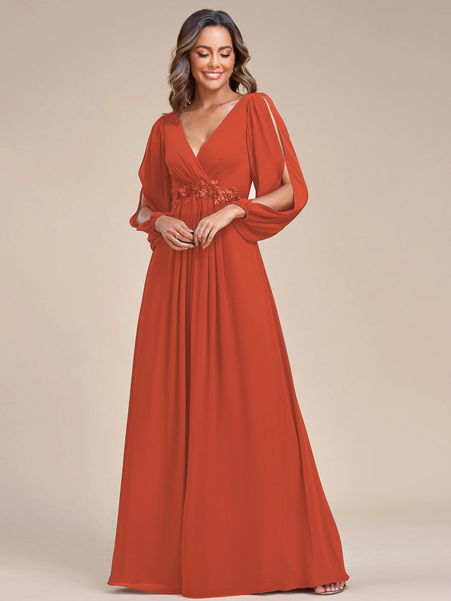 Robes de soirée élégantes en mousseline de soie grande taille avec manches longues en lanterne #Couleur_Burnt Orange