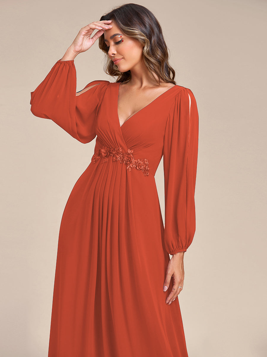Robes de soirée élégantes en mousseline de soie grande taille avec manches longues en lanterne #Couleur_Burnt Orange