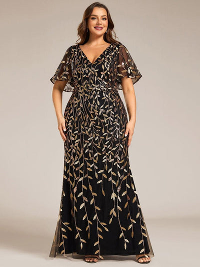 pretty DIONE|Robe de soirée sirène à paillettes et tulle à col en V grande taille