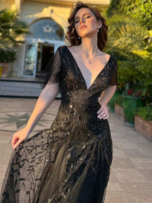 Robe de soirée noire pour fête d'automne et d'hiver 2024 #Style_EE00736BK