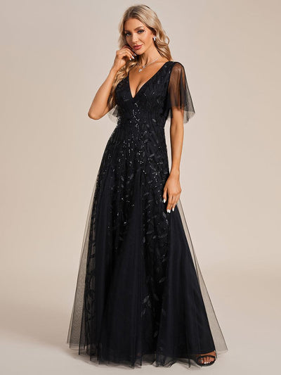 ever ASTRAL|Robe de soirée de mariage à col en V et manches à volants