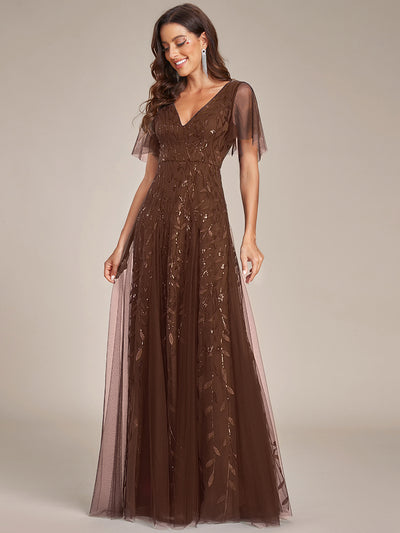 ever ASTRAL|Robe de soirée de mariage à col en V et manches à volants