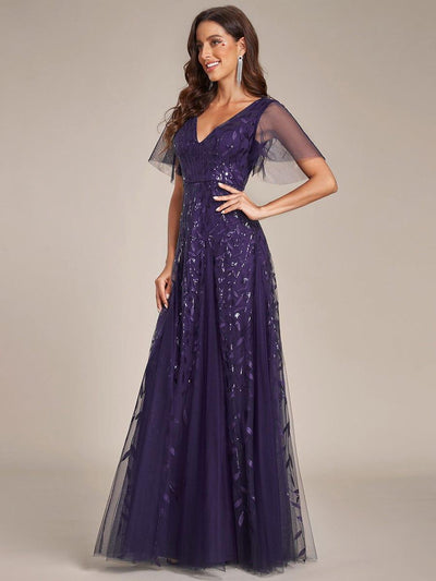 ever ASTRAL|Robe de soirée de mariage à col en V et manches à volants