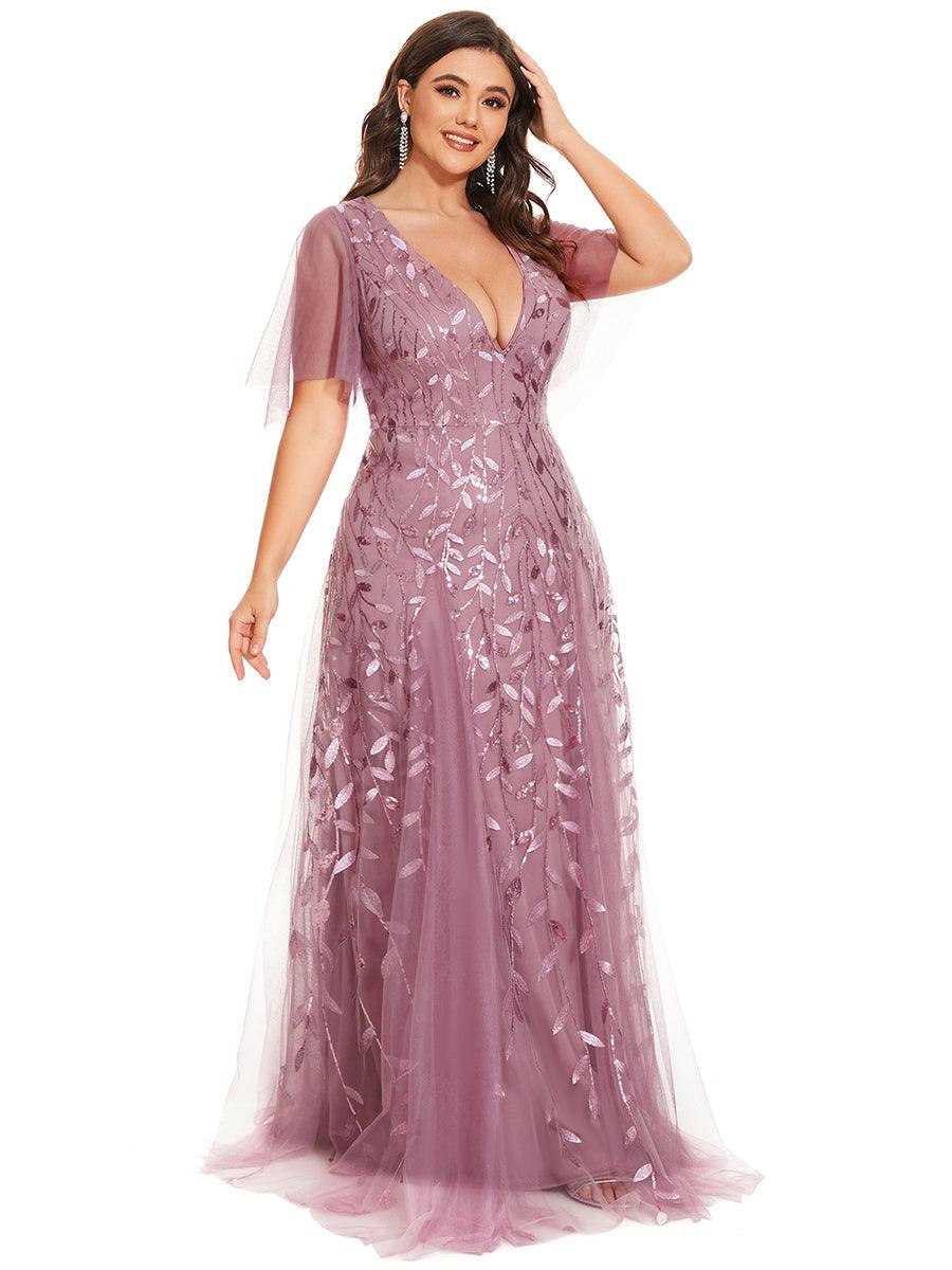 Robe d'Invité de Superbe Mariage Longue à Col en V et Manches à Volants #Couleur_Orchidee