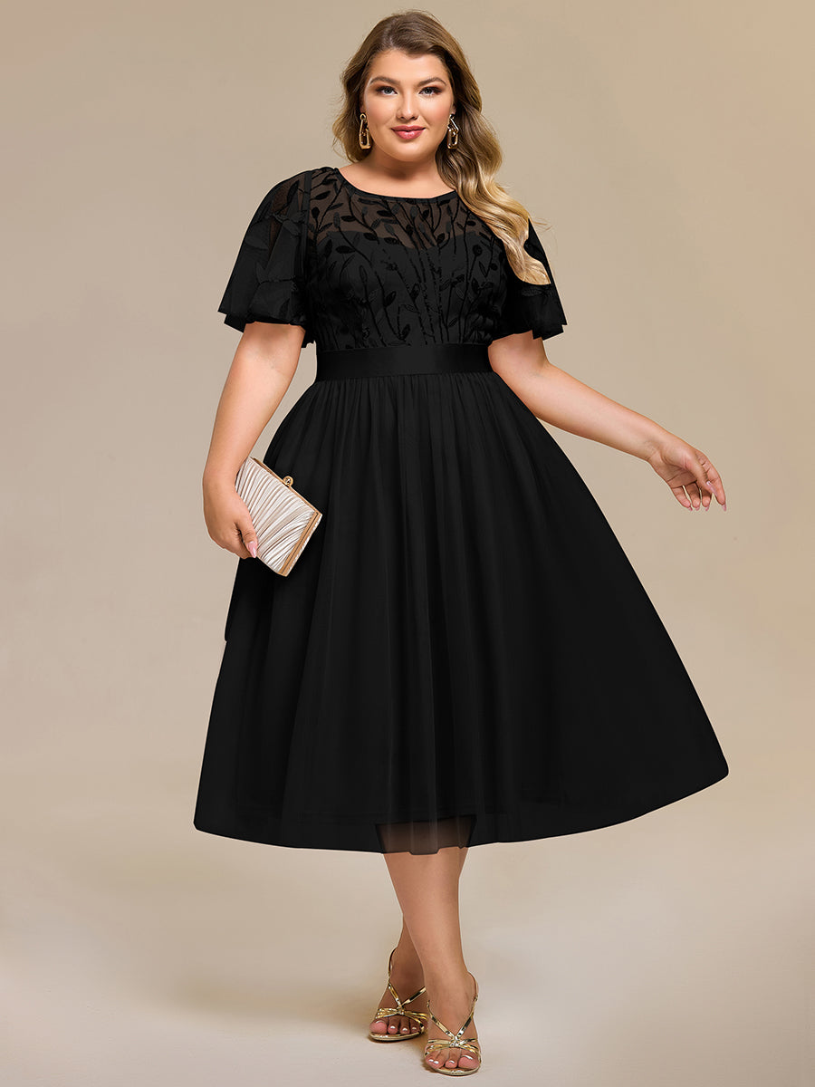 Robe d'invité de mariage trapèze en mousseline fluide à encolure ronde et longueur au genou #Couleur_Noir