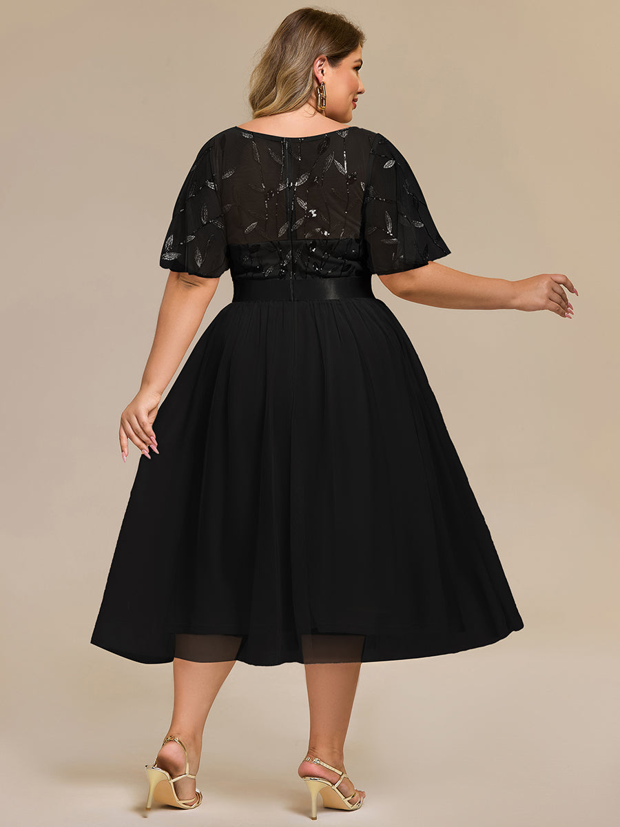 Robe d'invité de mariage trapèze en mousseline fluide à encolure ronde et longueur au genou #Couleur_Noir