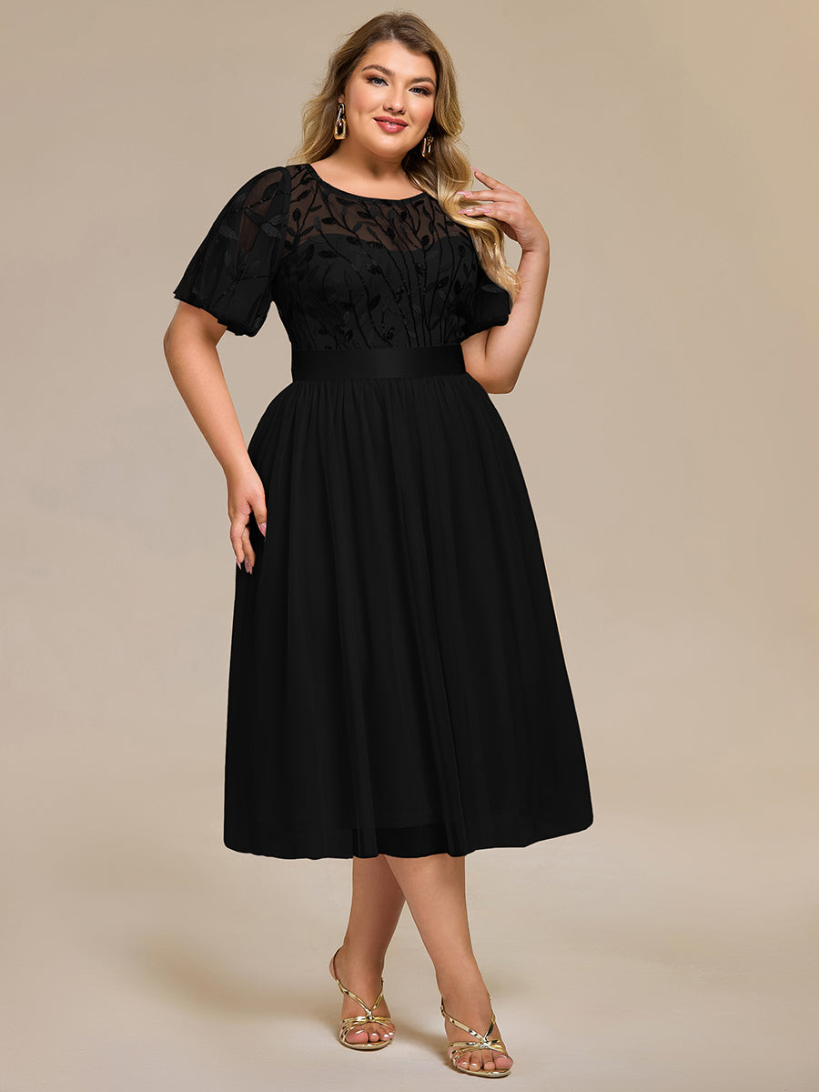 Robe d'invité de mariage trapèze en mousseline fluide à encolure ronde et longueur au genou #Couleur_Noir