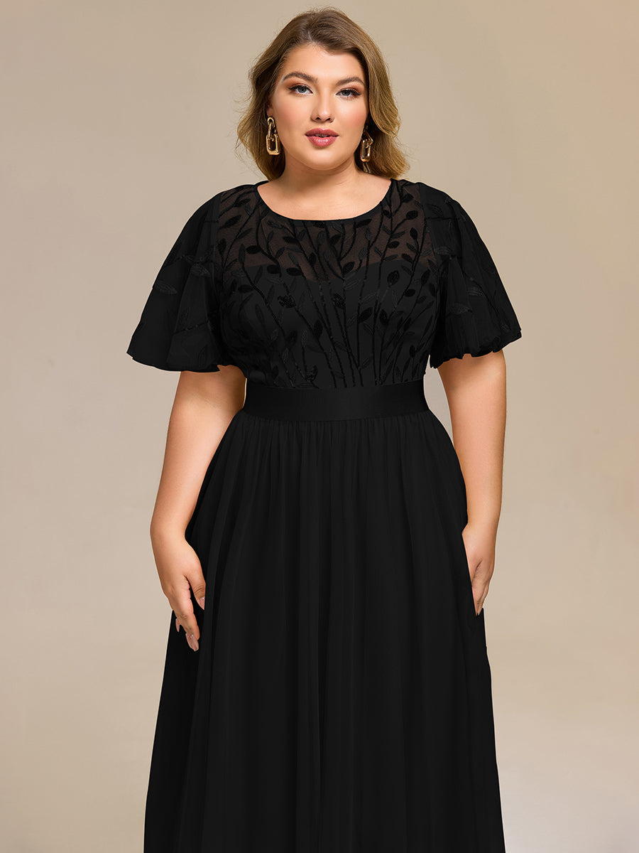 Robe d'invité de mariage trapèze en mousseline fluide à encolure ronde et longueur au genou #Couleur_Noir