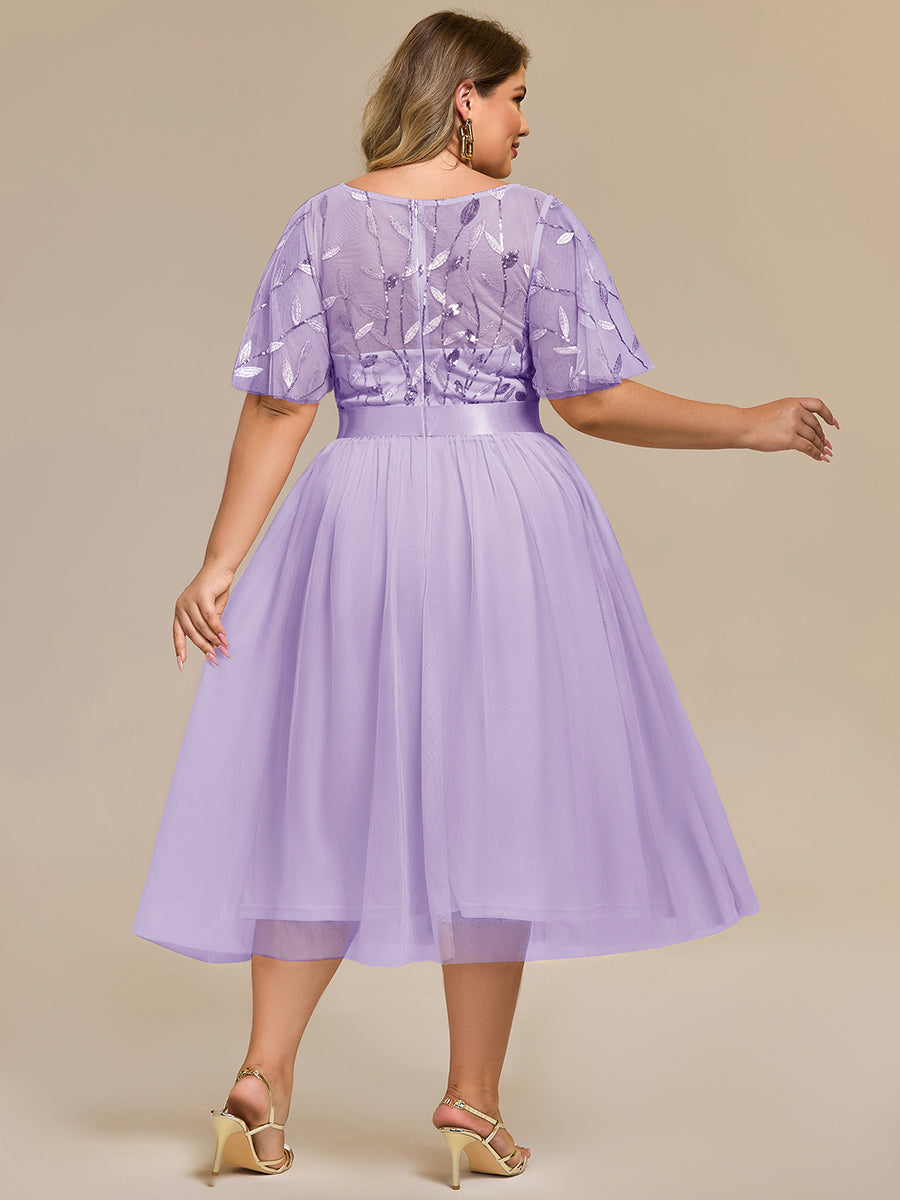 Robe d'invité de mariage trapèze en mousseline fluide à encolure ronde et longueur au genou #Couleur_Lavande