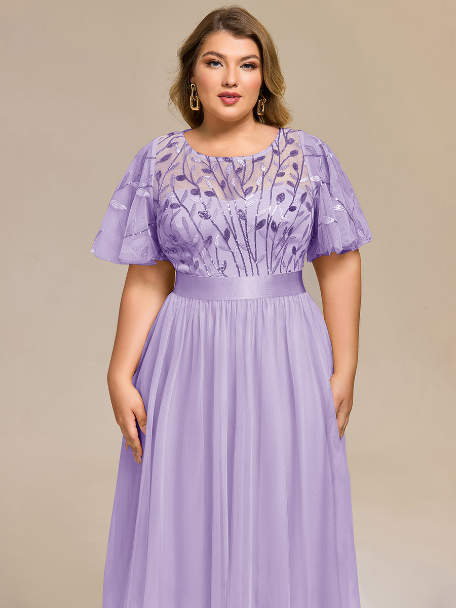 Robe d'invité de mariage trapèze en mousseline fluide à encolure ronde et longueur au genou #Couleur_Lavande