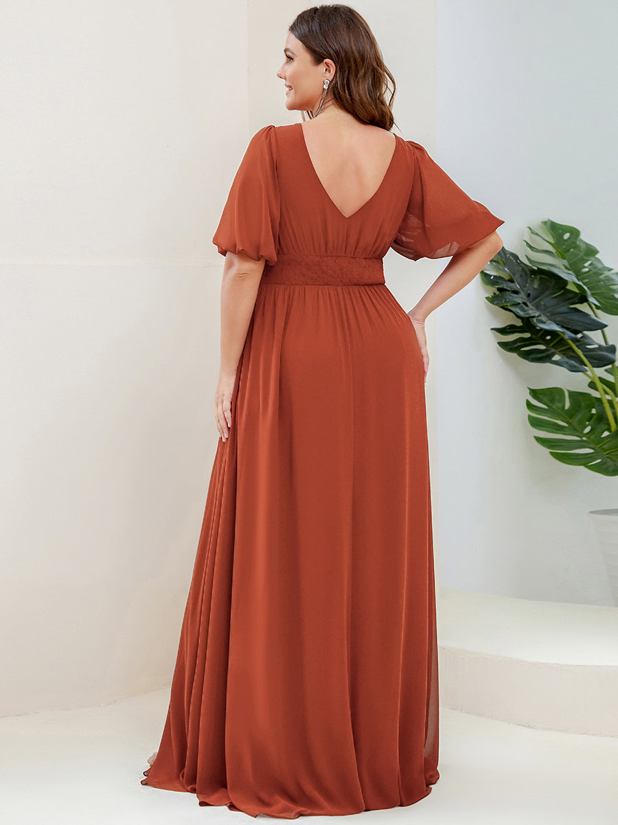 Robe de soirée Mousseline M manches courtes et col en V #Couleur_Burnt Orange