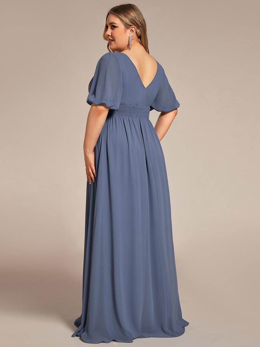 Taille personnalisée Robe de soirée Mousseline Manches courtes col en V #Couleur_Marine Fume