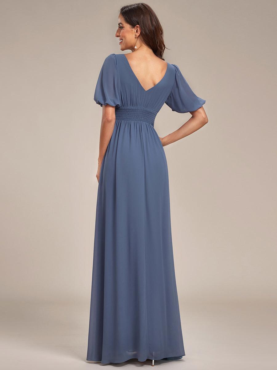 Taille personnalisée Robe de soirée Mousseline Manches courtes col en V #Couleur_Marine Fume