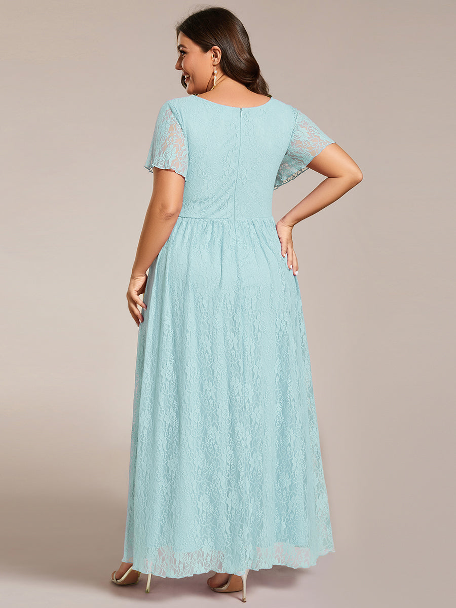Robe D'invité De Mariage En Mousseline De Soie Mi-Longue Plissée à Manches à Volants Et Col En V  #Couleur_Bleu Ciel