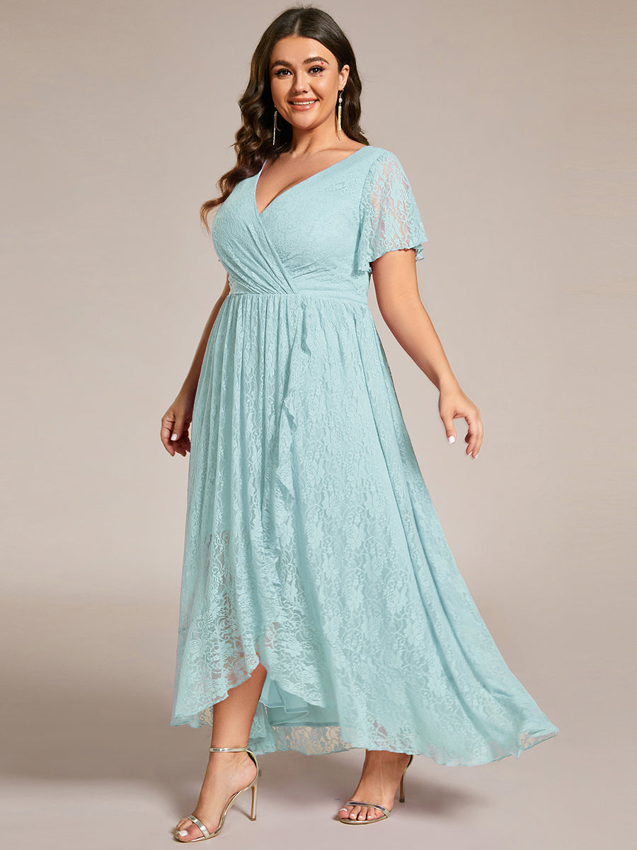 Robe D'invité De Mariage En Mousseline De Soie Mi-Longue Plissée à Manches à Volants Et Col En V  #Couleur_Bleu Ciel