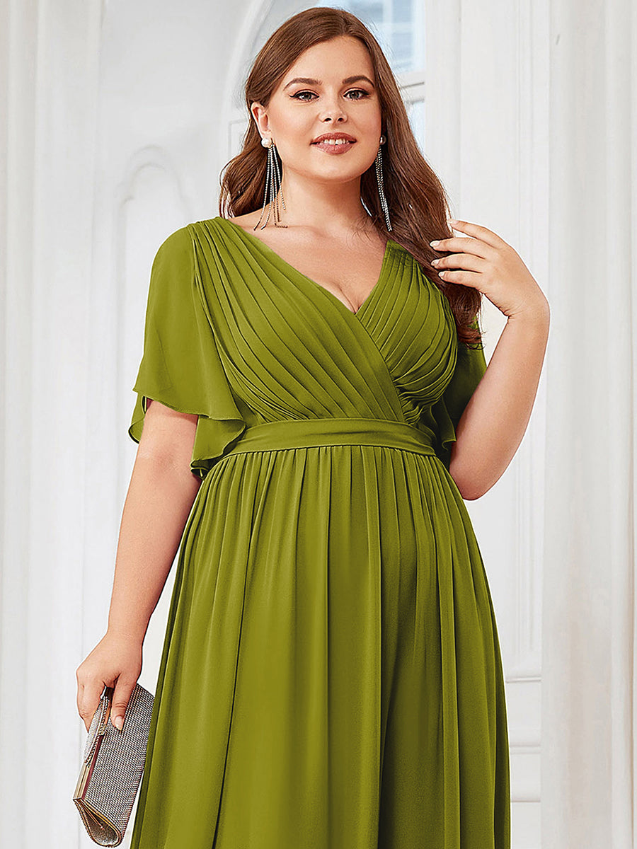 Robe de demoiselle d'honneur en mousseline de soie longue de grande taille à encolure #Couleur_Citron