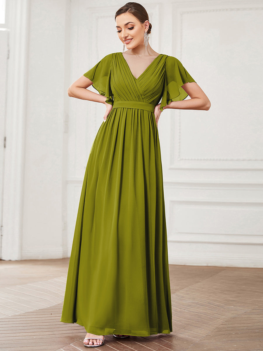 Robe de soirée en mousseline de soie longue de grande taille à encolureen V Maxi #Couleur_Citron