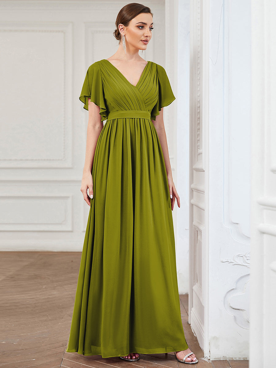 Robe de soirée en mousseline de soie longue de grande taille à encolureen V Maxi #Couleur_Citron
