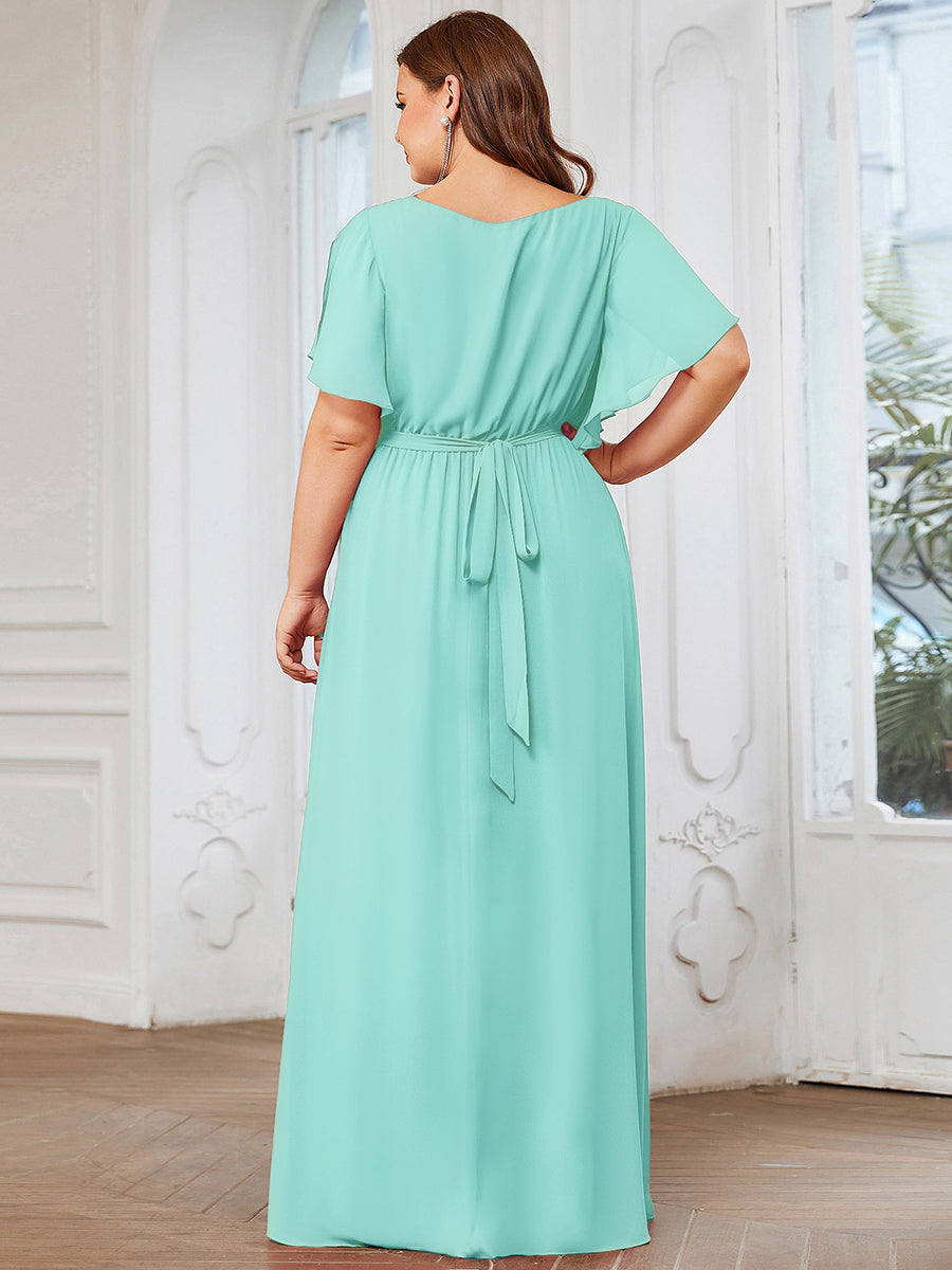 Robe de soirée en mousseline de soie longue de grande taille à encolureen V Maxi #Couleur_Bleu pastel