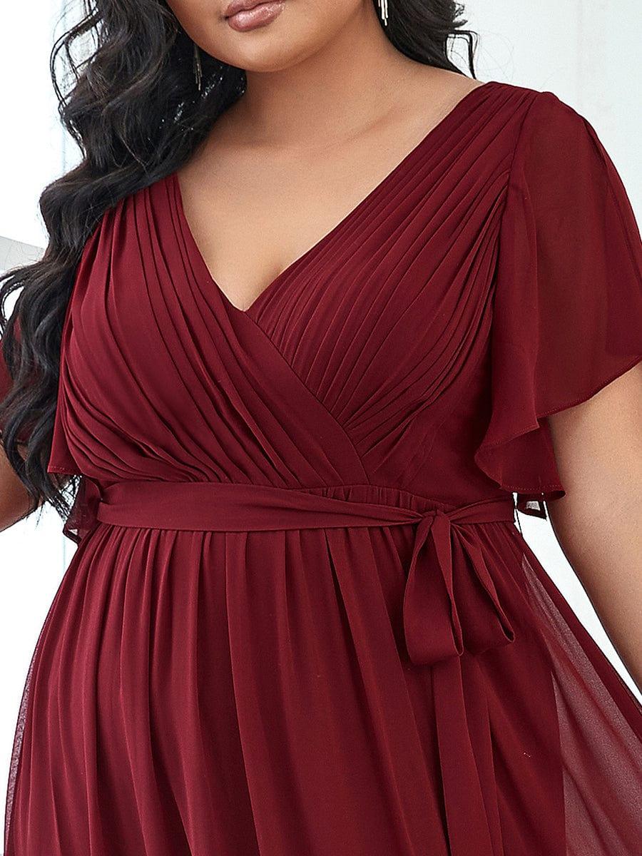Robe de soirée en mousseline de soie longue de grande taille à encolureen V Maxi #Couleur_Bordeaux
