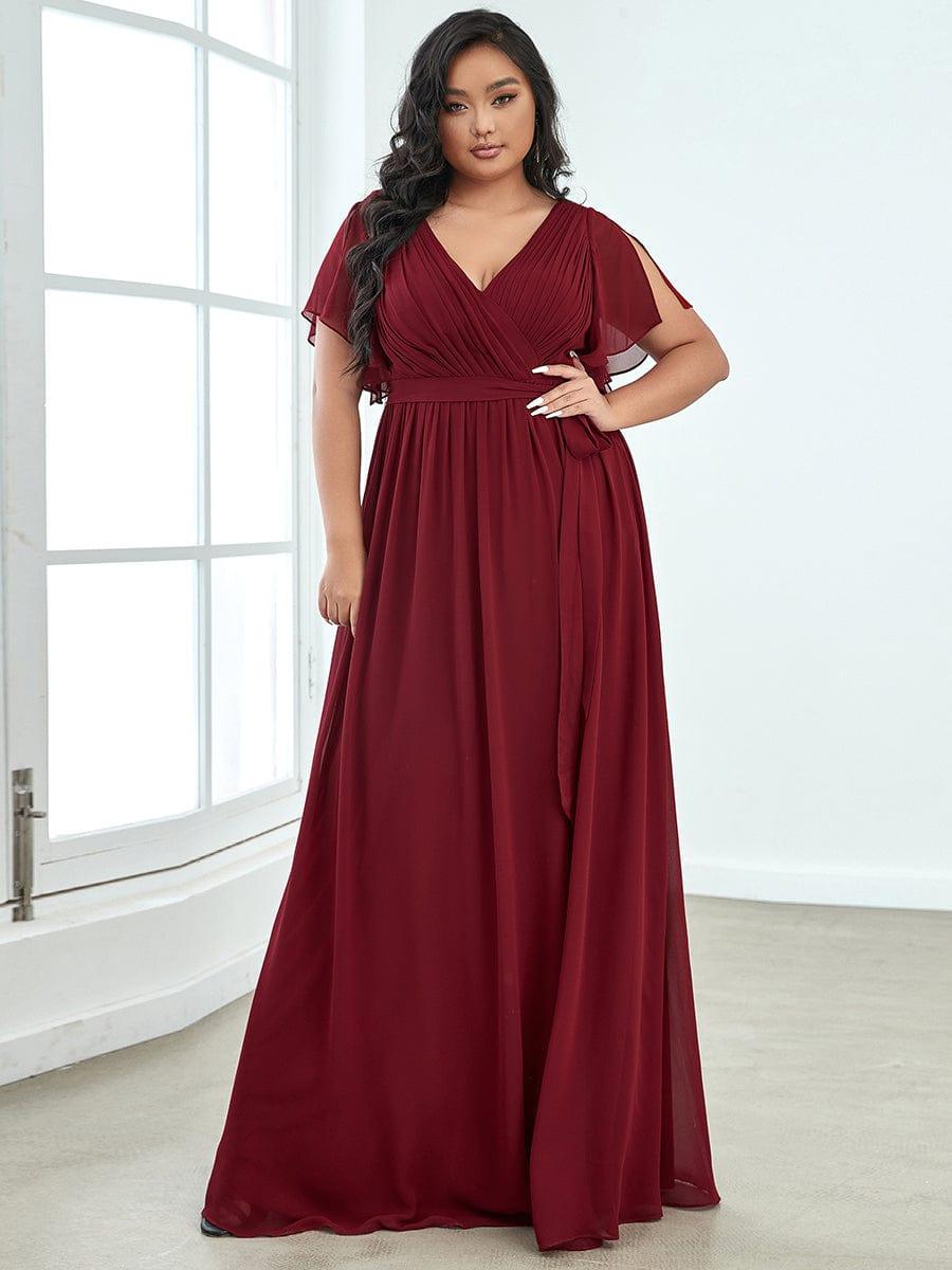 Robe de soirée grande taille en mousseline de soie A-ligne manches