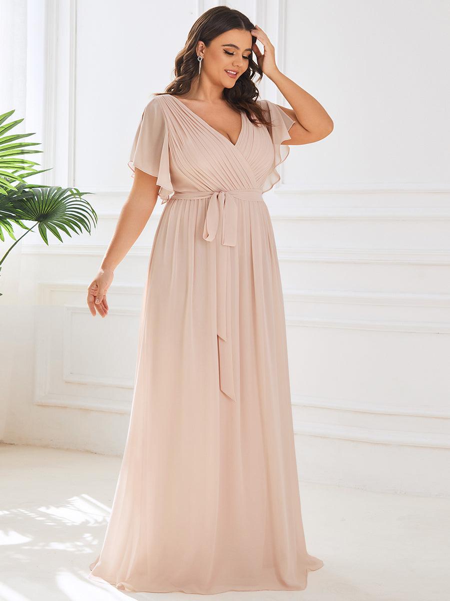 Taille personnalisée Robe de soirée en mousseline de soie à encolure en V #Couleur_Blush